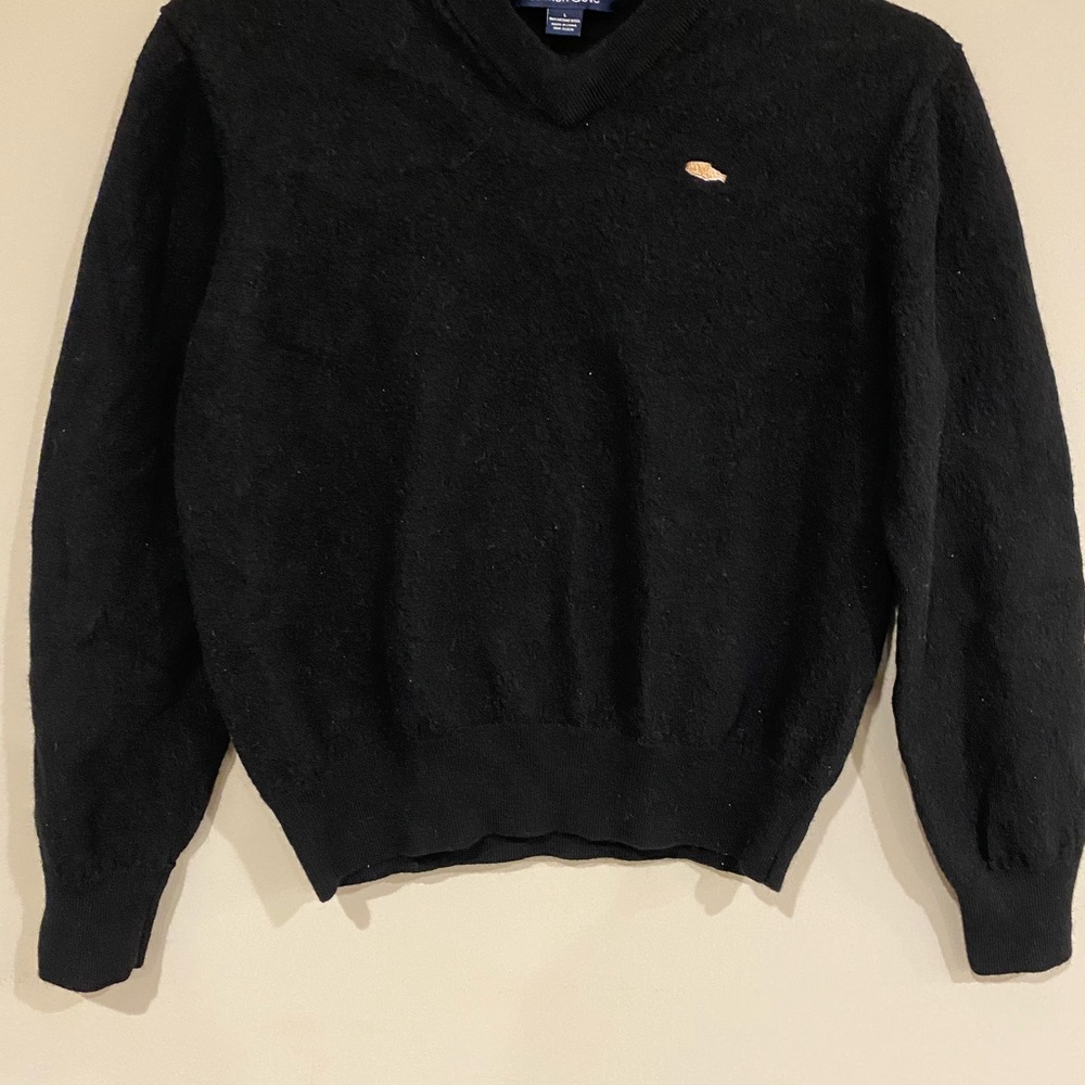 Black Crew Neck Knitted Sweater with Ribbed Details 100% Merino Wool